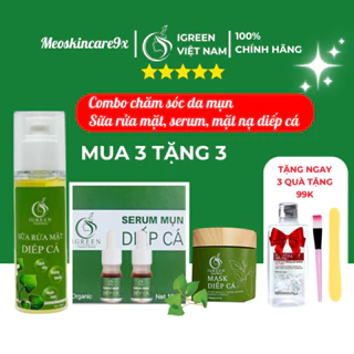 Combo Mụn Hoàn Hảo Từ Serum Diếp Cá Và Sữa Rửa Mặt, tặng Mặt Nạ, Giảm Mụn, Giảm Thâm