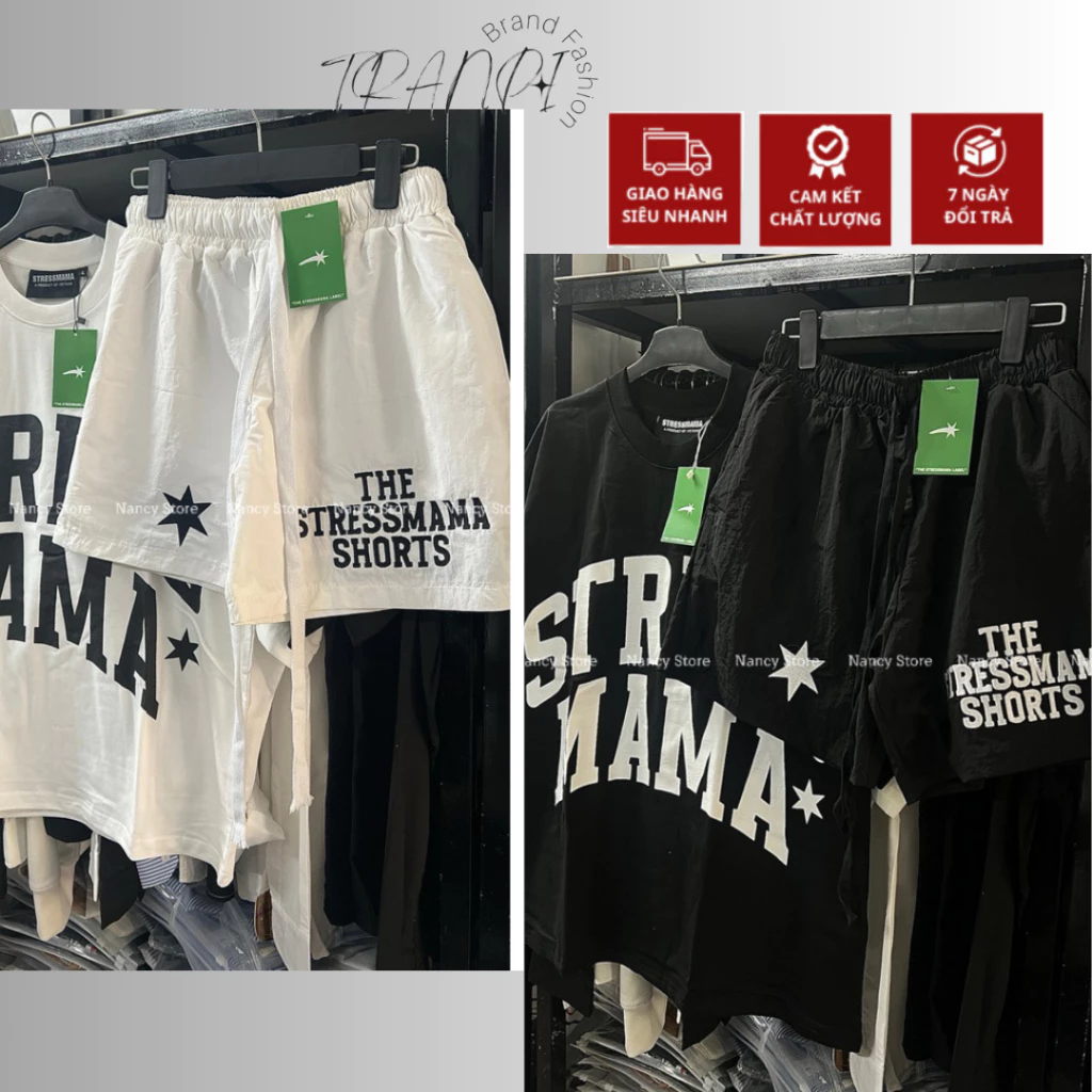 [FREE SHIP] Quần short dù Stressmama logo in vải gió  nhăn dày cao cấp ,Quần đùi thoáng hút mồ hôi