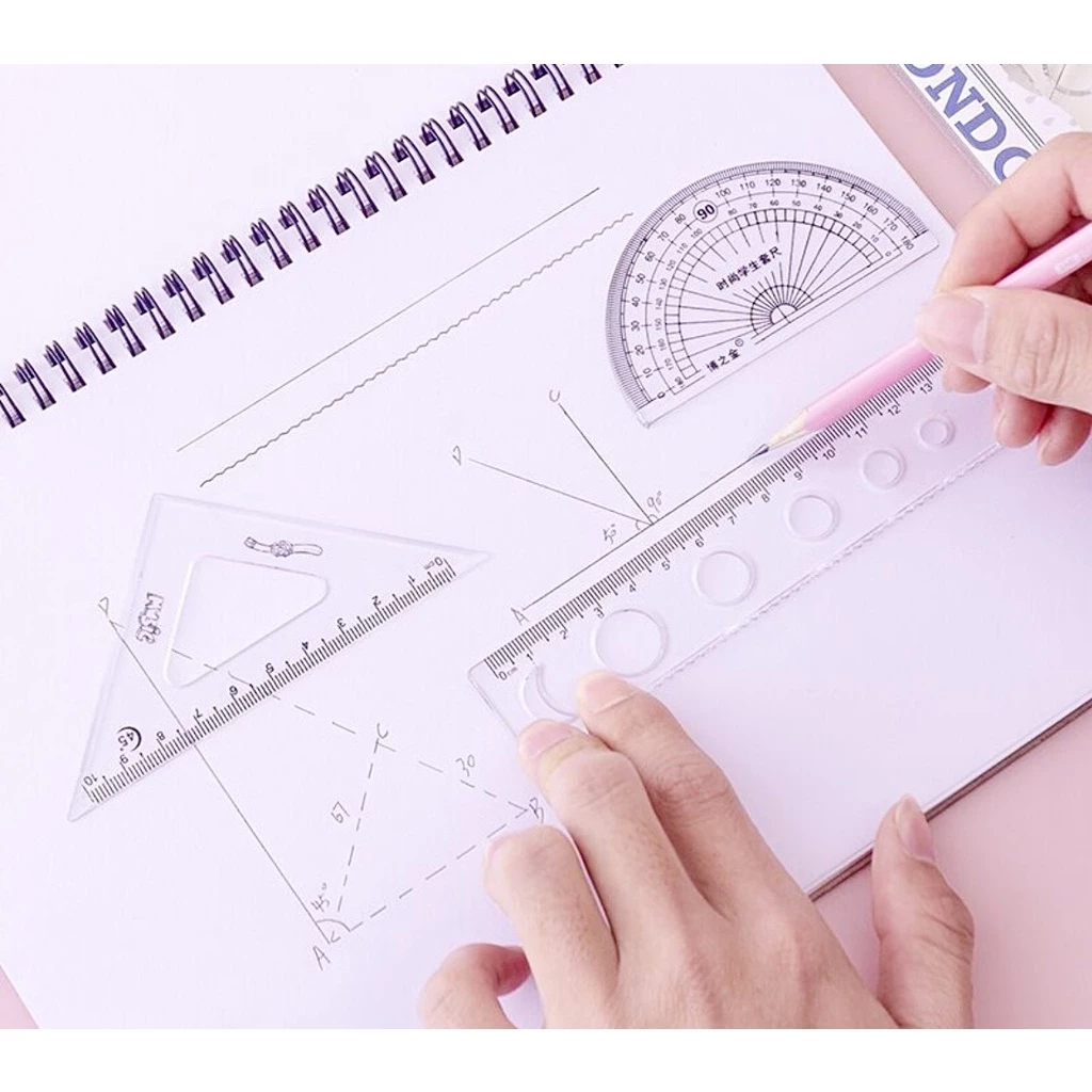 Bộ Thước Cứng Aihao Gồm 4 Món (thước thẳng, thước eke, đo độ, thước tam giác cân)