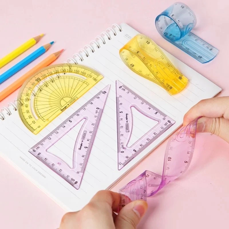 Bộ Thước Dẻo Aihao Gồm 4 Món (thước thẳng, thước eke, đo độ, thước tam giác cân)