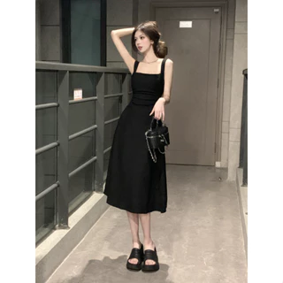 Váy body 2 dây đầm ôm body sexy dáng chữ A vải co giãn màu đen có Bigsize tôn dáng phong cách Hàn Quốc