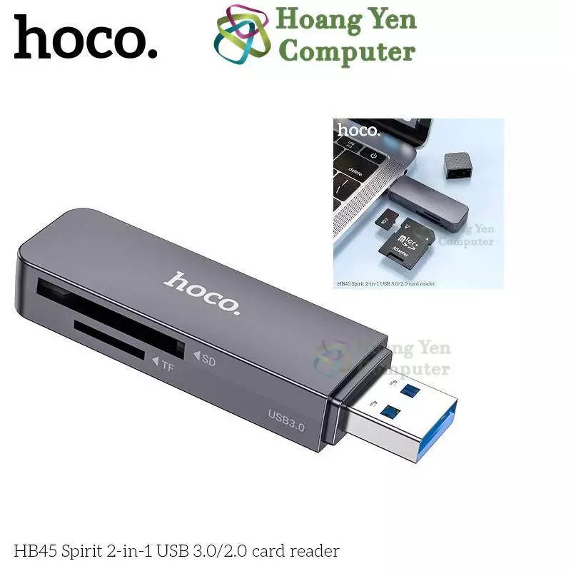 Đầu Đọc Thẻ Nhớ Hoco HB45 cổng USB (Đọc Thẻ Micro SD, SD, Chức năng OTG)  - BH 1 Năm Chính Hãng - Hoangyencomputer