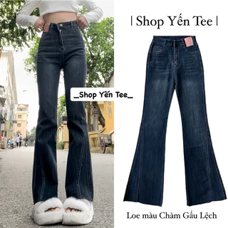 Quần jeans ống loe gấu lệch Yến Tee , Quần che khuyết điểm