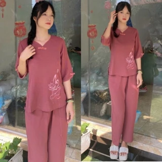 CÓ BIGSIZE 3XL Set bộ nữ đũi tim an đồ lam đi chùa