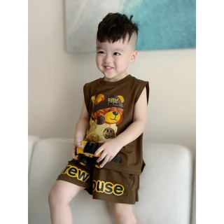 Bộ quần áo ba lỗ gấu vàng bé trai , set áo tank top trẻ em , kid_genz