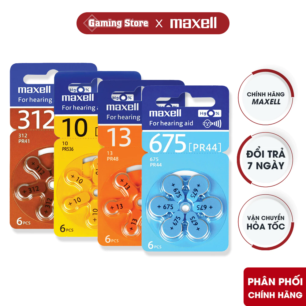 Pin Maxell PR41 ( Pin 312 ) / PR44 ( Pin 675 ) / PR48 ( Pin 13 ) / PR536 ( Pin 10 ) Máy Trợ Thính- Hàng Chính Hãng
