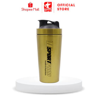 BÌNH LẮC INOX TC SPORTFOOD - Hai màu Vàng/Bạc - Logo Thương Hiệu TC Sport Food & Muscletech