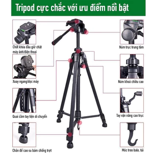 Tripod Điện Thoại Kiêm Chân Máy Ảnh 360 Độ 3 Chân Đa Năng, Điều Chỉnh Cao Thấp, Thiết Kế Chắc Chắn Cao 170cm- Chính Hãng