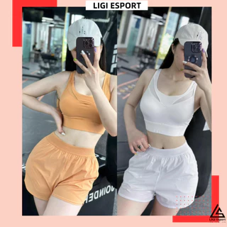 Set thể thao nữ áo bra mút đúc quần đùi 2 lớp, set thể thao tập gym,yoga, aerobic chất poly cao cấp