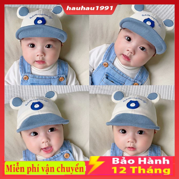 Mũ Lưỡi Trai Tai Gấu Cho Bé 0-3 Tuổi Nón Em Bé Vành Mềm Chống Nắng Phong Cách Đáng Yêu Thời Trang Hàn Quốc
