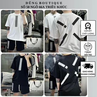 Bộ Cộc Nam A Di Đát In 3 Sọc Đơn giản - Bộ Hè Nam A Di Đát Chất Cotton Cực Mát