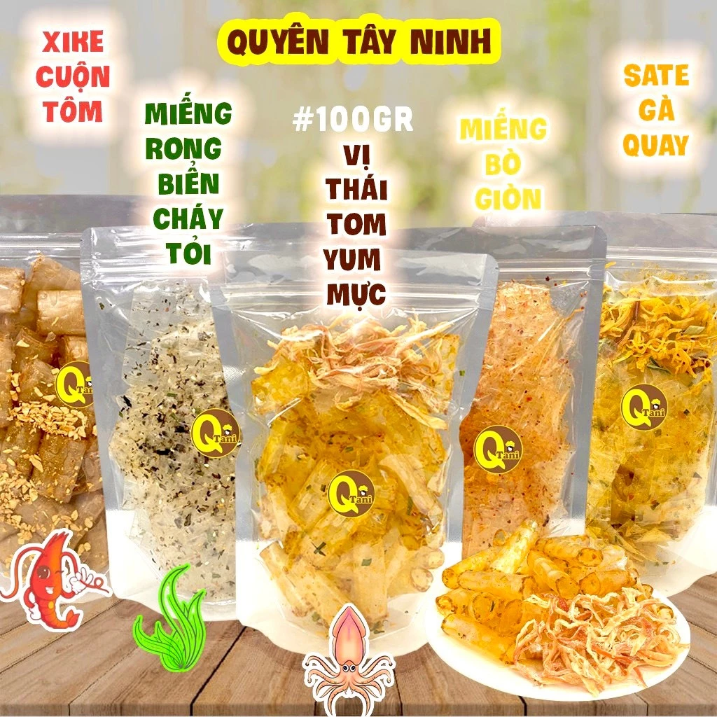 2 Bịch Bánh Tráng Trộn Tomyum, Mực, Rong Biển, Gà Quay, Xike Cuộn Tôm- Quyên Tây Ninh