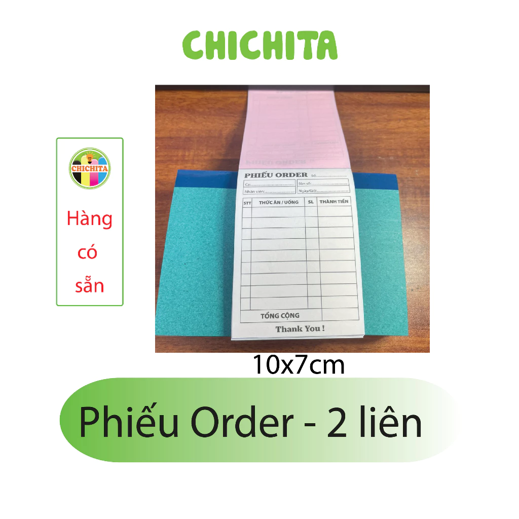 ZSet 10 quyển Phiếu Order, Sổ Order 2 LIÊN 100 Tờ - Size 7x10cm - In 2 màu đen