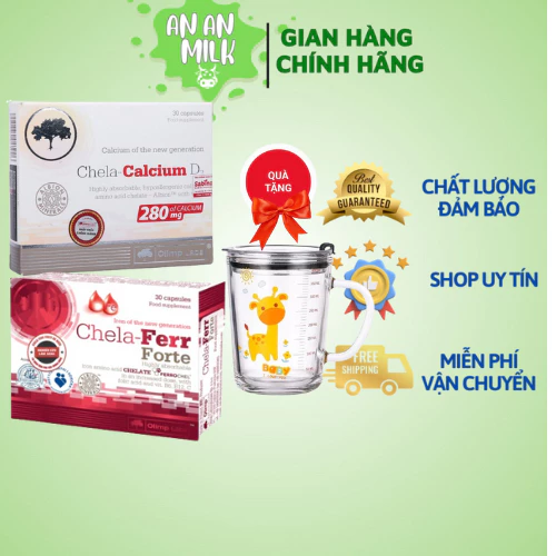 CẶP Sắt Chela-Ferr Forte Và Canxi Chela-Calcium D3 (Olimp Labs) Cho Bà Bầu và sau sinh 11,4g