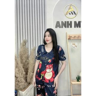 Đồ bộ nữ ANH MỸ pijama chất liệu lụa latin cao cấp tay ngắn quần dài latin bèo SP0143 official.anhmy