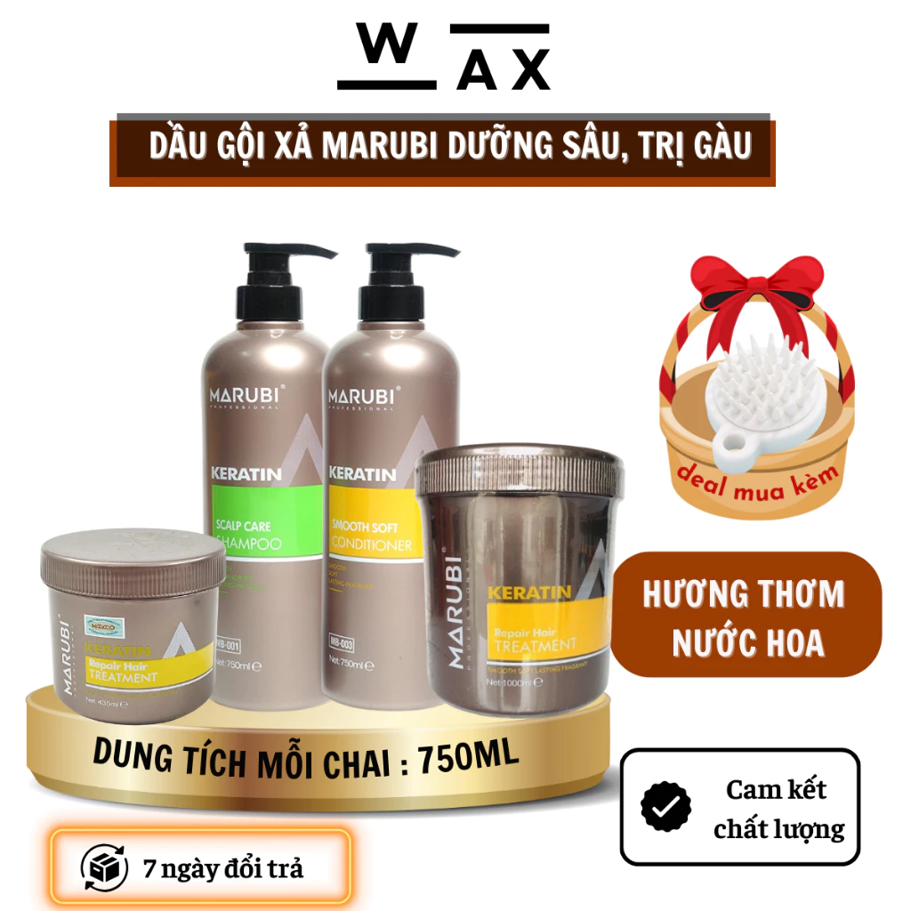 Cặp dầu gội xả MARUBI KERATIN 750ml dưỡng sâu trị gàu giúp tóc chắc khỏe bóng mượt