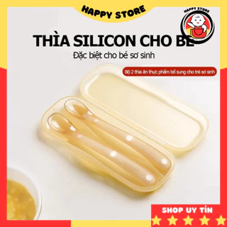 ( Set 2 Thìa ) Thìa ăn dặm cho bé silicon cao cấp bảo vệ nướu kèm hộp Happy Store