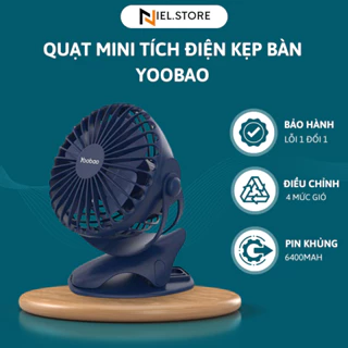 Quạt Tích Điện Để Bàn, Quạt Kẹp Tích Điện Mini Yoobao F04 Có 4 Chế Độ Gió, Pin Khủng 6400mah Chạy 1.5 Ngày