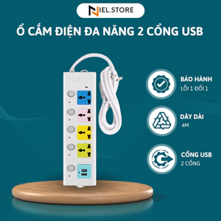 Ổ Cắm Điện Đa Năng Thông Minh, Ổ Điện 6 Lỗ Có Kèm Cổng Sạc USB Có Chốt An Toàn Dây Dài 4,1m