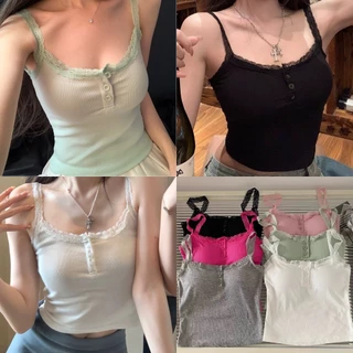 Áo 2 Dây Thun, Áo Bra CÓ MÚT ĐỆM Viền Ren 6 Màu Cài Khuy Ôm Body Dáng Croptop Sexy Hot Trend 356