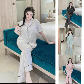 Bộ Pijama Lụa xước Cộc Tay  Chất Mềm Mịn Mát.