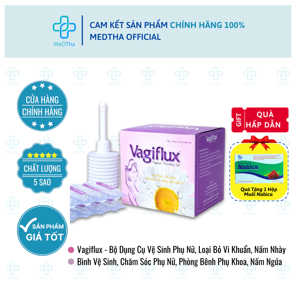 Bình Rửa Vệ Sinh Phụ Nữ Vagiflux Phyto - Bình Rửa Vùng Kín, Vệ Sinh Phụ Khoa Gồm 1 Bình Xịt, 10 Ống