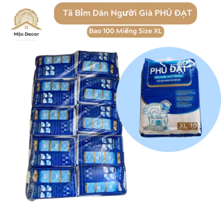 Bao 100 miếng Tã dán người lớn size XL Phú Đạt siêu thấm có vách chống tràn