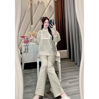 Đồ bộ nữ dài tay cổ vuông, Pijama tay dài lụa, đồ bộ nữ cao cấp, đồ ngủ nữ, đồ ngủ tiểu thư, đồ mặc nhà hồng dâu