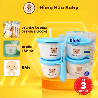 Bộ Cốc Và chén Ăn Dặm Cho Bé Kichi Kèm Muỗng cho bé từ 5m+