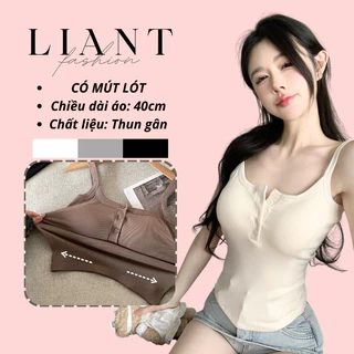 [LC04 - KÈM MÚT] Áo 2 dây LIANT chất thun gân phối cúc cài cổ gợi cảm ôm dáng màu đen, ghi, trắng