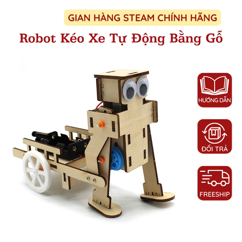 Bộ Robot Kéo Xe Tự Động Bằng Gỗ Theo Phương Pháp Giáo Dục Stem Steam - Đồ Chơi Lắp Ghép