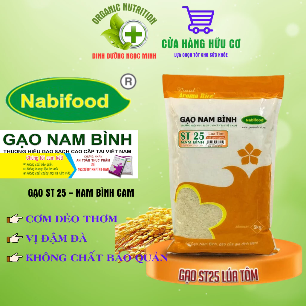 (Free ship) Gạo ST25 Lúa Tôm Nam Bình, Gạo Nam Bình nhãn cam ST 25, cơm dẻo thơm, vị đậm đà