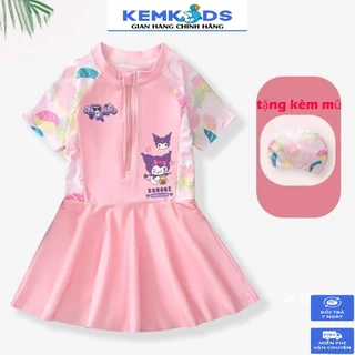 Váy bơi KEMKIDS họa tiết hoa lá in hình Kuromi  tặng kèm mũ cho bé đi bơi 12-42kg