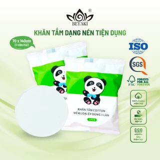 Khăn tắm dạng nén đa năng dùng 1 lần, 100% cotton sạch sẽ, tiện dụng, túi 1 viên 70x140cm - Beyaki