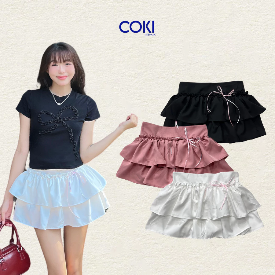 [LẺ SIZE - XẢ KHO] Chân váy bí xoè 2 tầng ngắn lưng cao có quần trong
