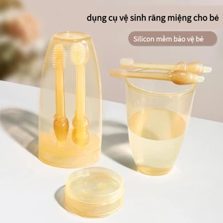 Bàn chải đánh răng cho bé cao cấp,Set rơ lưỡi và bàn chải đánh răng silicon cho bé từ 0 - 18 tháng,thích hợp làm quà tặn