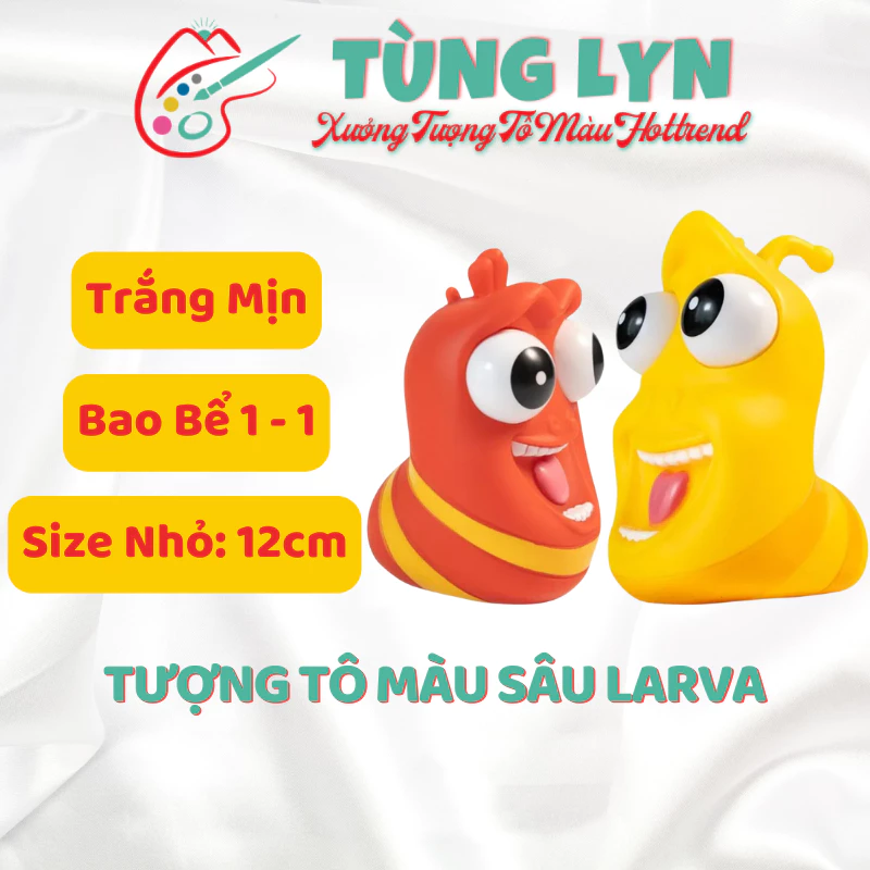 Tượng Tô Màu, Tô Tượng Sâu Larva, Size: 12cm - [CHƯA KÈM MÀU VÀ CỌ] - Tượng Thạch Cao Trắng Decor