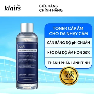 Nước hoa hồng không mùi Klairs Supple Preparation Unscented Toner - 180ml