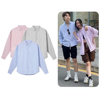 Áo Sơ Mi Tay Dài Nam Nữ Kẻ Sọc Local Brand Chất Liệu Oxford 3 Màu Xanh, Hồng, Xám Vesca A10