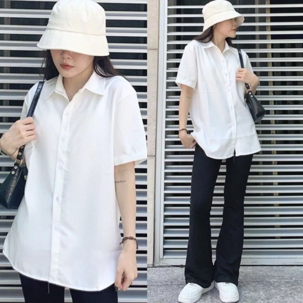 Áo sơ mi trắng bigsize nữ tay ngắn đi học đi làm công sở vải lụa 60-95kg - SMHS