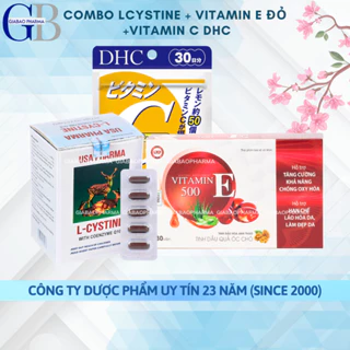 COMBO làm đẹp da, mọc tóc, giảm rụng tóc hiệu quả L cystine 500mg (60V), Vitamin E 500 (30V), Vitamin C DHC (60V)