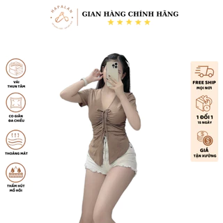 Áo Thun Nữ Dài Tay Dây Rút Áo Thời Trang Kiểu Nữ Thun Tăm Co Giãn Không Xù Bigsize 45-85kg XM Hapalan ÁO CỔ TIM DÂY RÚT