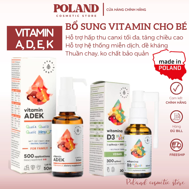 Vitamin ADEK Aura Herbals cho bé bổ sung vitamin D3 hỗ trợ phát triển chiều cao, thị lực