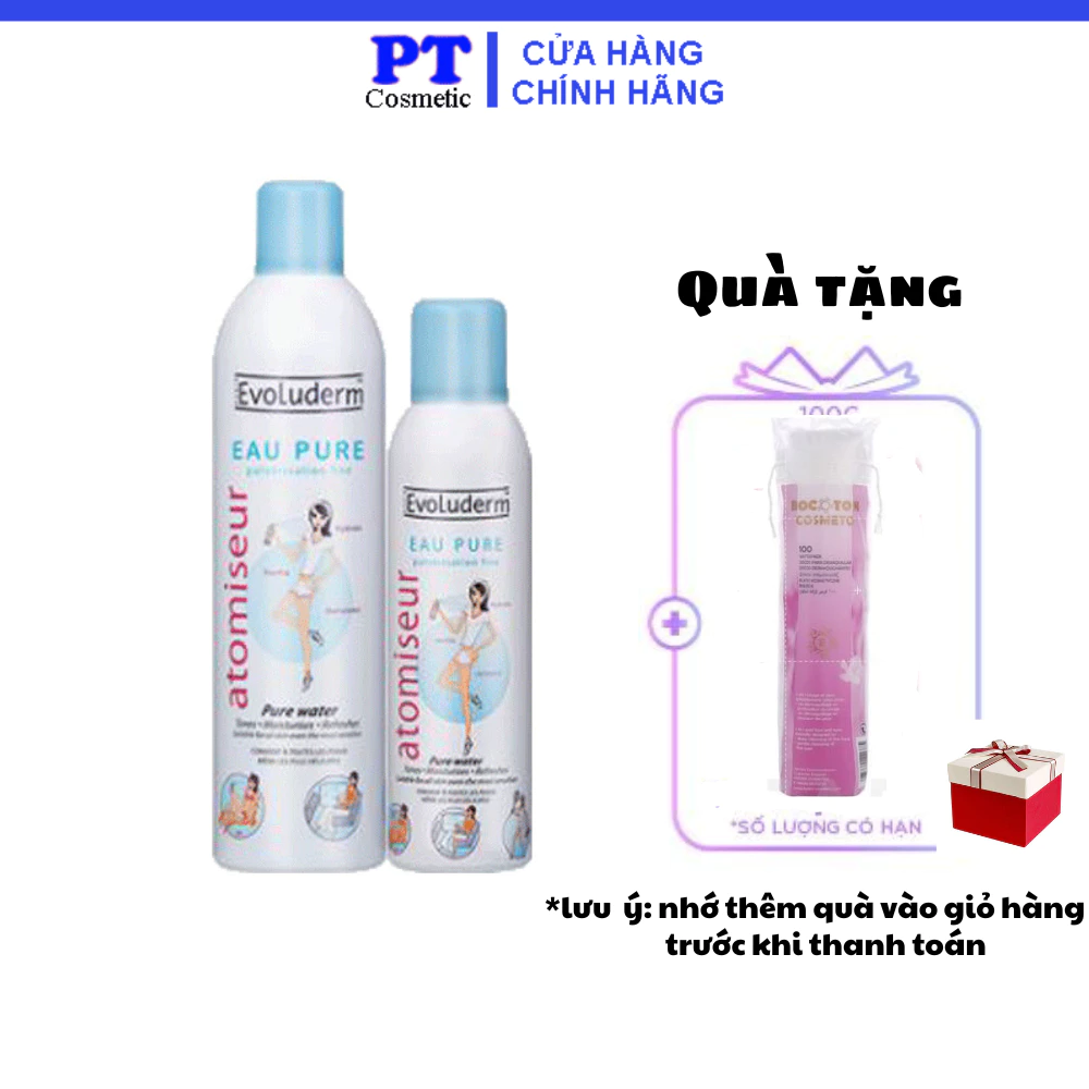 (Có tem nhãn) Xịt khoáng Evoluderm Atomiseur Eau Pure chính hãng dưỡng ẩm, làm dịu da 400ml/150ml