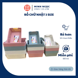 Rổ chữ nhật 3 size NO:3596-3597-3598 có quai cầm nhựa Việt Nhật, Khay chữ nhật đựng tài liệu, đồ dùng văn phòng đa năng