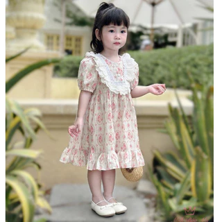 Váy thiết kế cho bé gái cổ ren phong cách tiểu thư May Dress