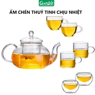 Bộ Ấm Trà 6 Chén Thủy Tinh Lõi Lọc Pha Trà Chịu Nhiệt có Quai nhỏ 600ML