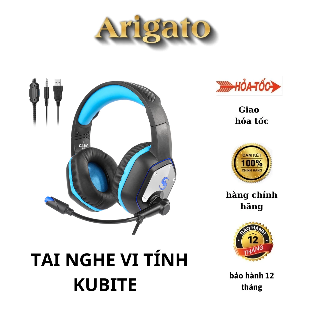 Tai nghe chơi game KUBITE K-15 3.5mm + USB Cắm tai nghe ngoài tai với đèn RGB có thể điều chỉnh âm lượng micrô