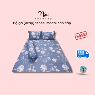 Bộ ga giường Tencel Modal cao cấp 4 món Hoa mẫu đơn - Nâu Bedding