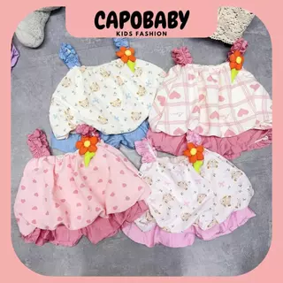 [SH215] Bộ đũi bồng 2 dây , bộ 2 dây tiểu thư quần bồng 2 lớp cho bé gái từ 7-17kg dưới 3 tuổi